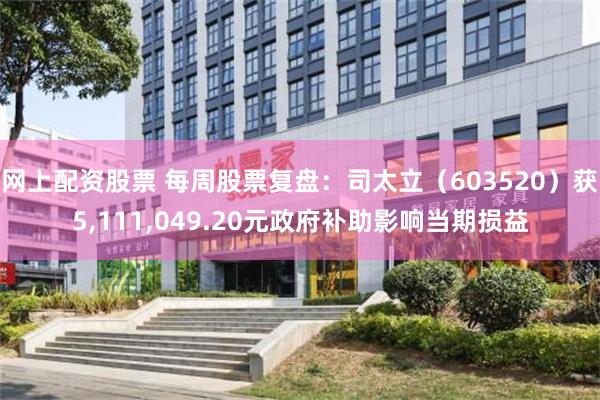 网上配资股票 每周股票复盘：司太立（603520）获5,111,049.20元政府补助影响当期损益