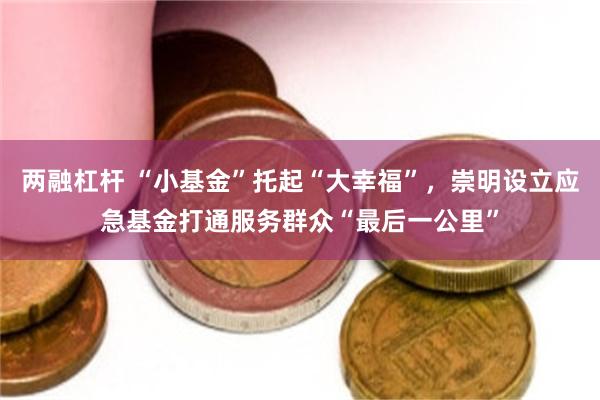 两融杠杆 “小基金”托起“大幸福”，崇明设立应急基金打通服务群众“最后一公里”